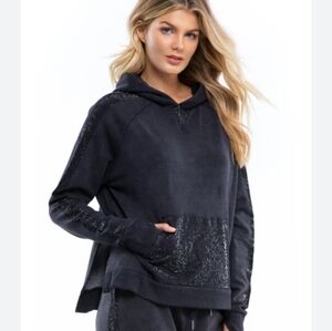 Supersoft Hoody With Black Sparkling Embellishments On Sleeves And Front Pocket